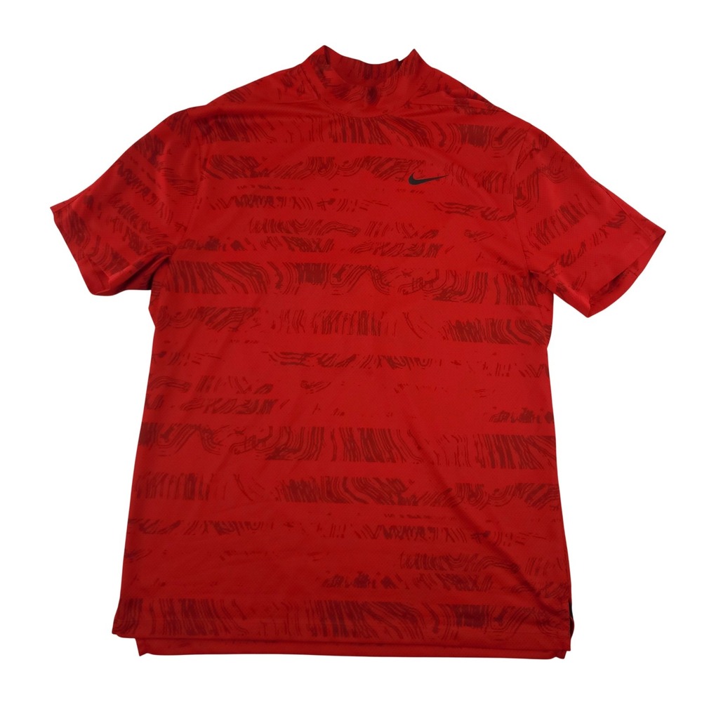 Nike Dri-FIT ADV Shirt Mens M Red Tiger Woods Mock Neck Golf Top Short Sleeve